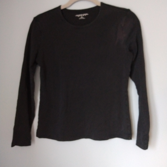 Black Long Sleeve T-shirt Jersey Shell with Long Sleeves 100% Cotton - Picture 3 of 4